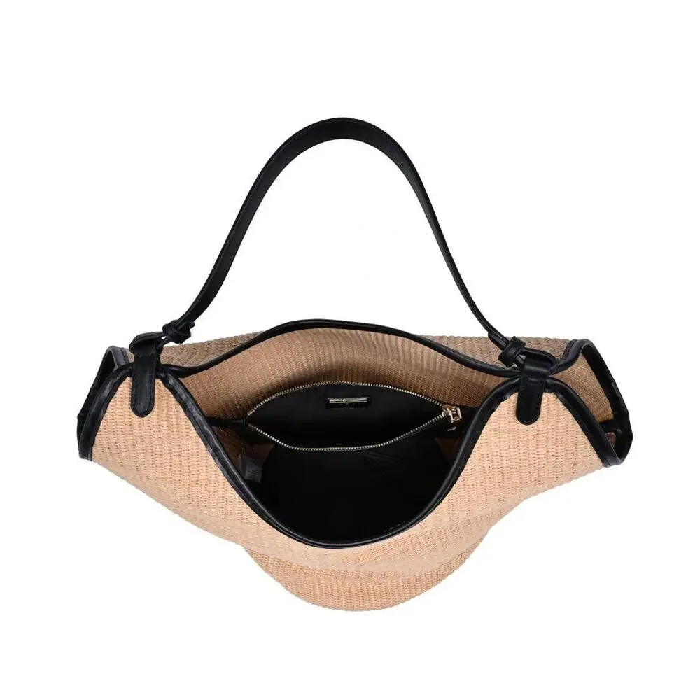 Ambrose Woven Straw Tote Bag in Natural Black - Picture 4 of 9